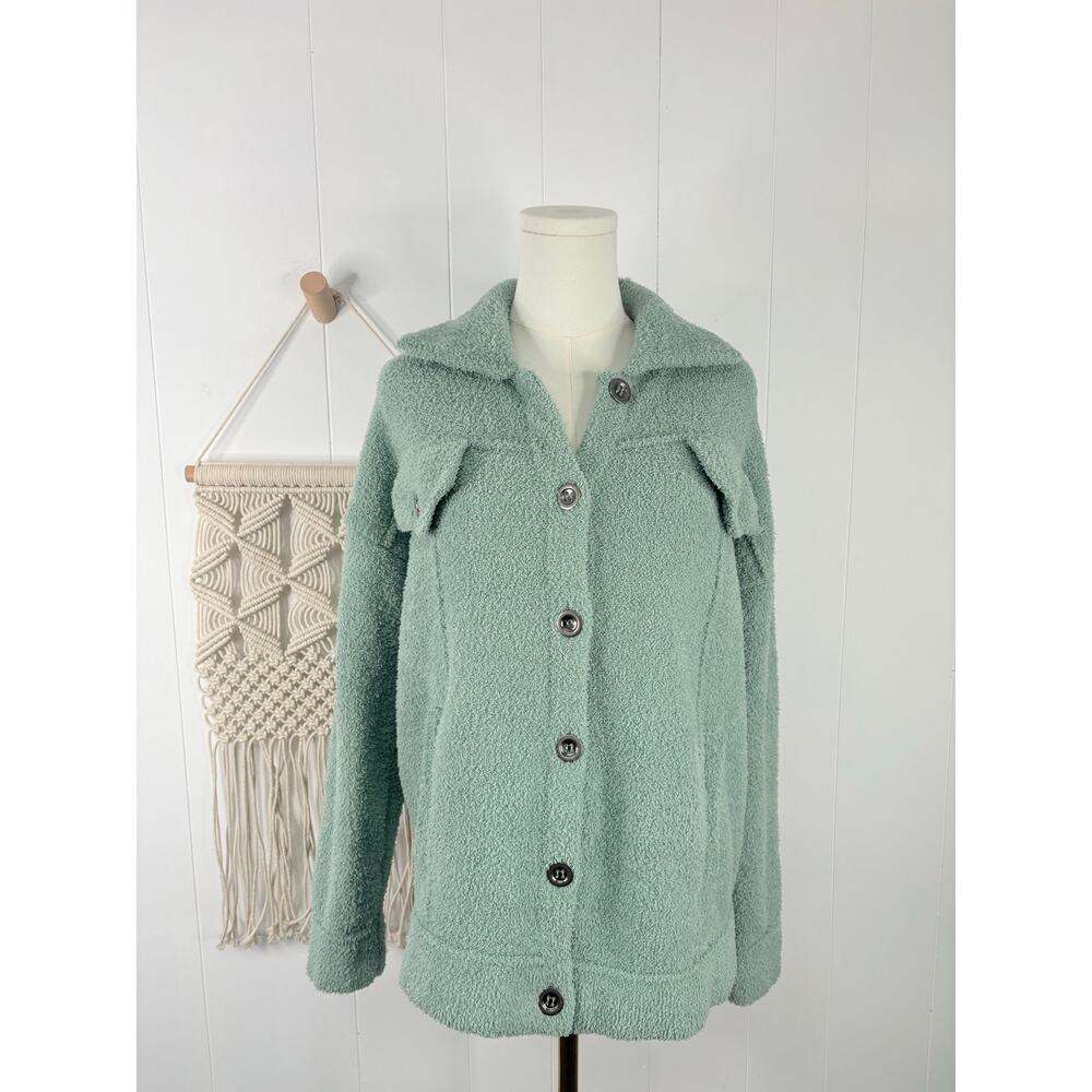‼️3/$30‼️ Tahari Sage Green Sherpa Teddy Jacket Large Button Up Shacket